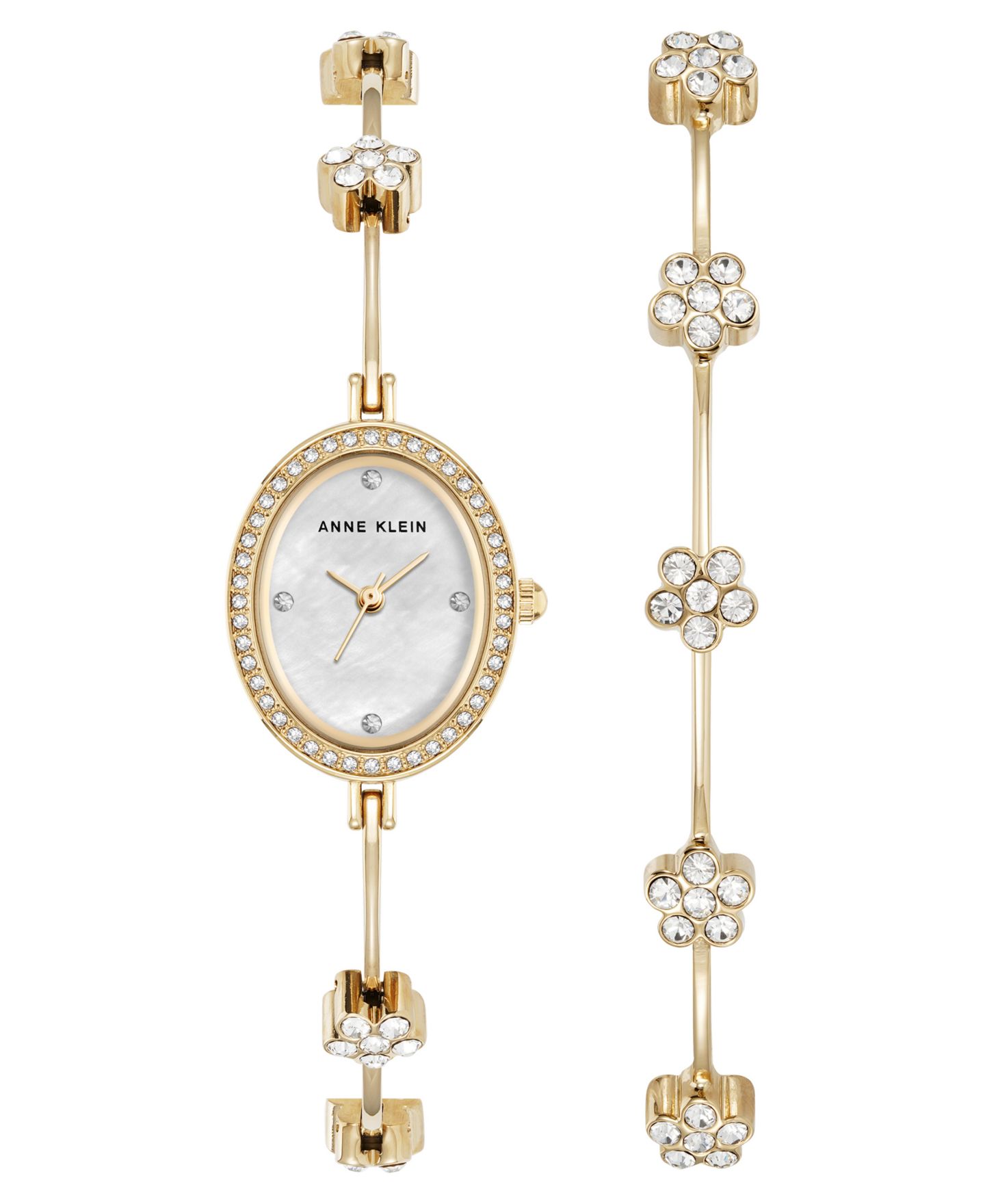 Женские часы Anne Klein Quartz Delicate Crystal Flower Gold-Tone Stainless Steel Bracelet Watch Set, 19mm — фото 1