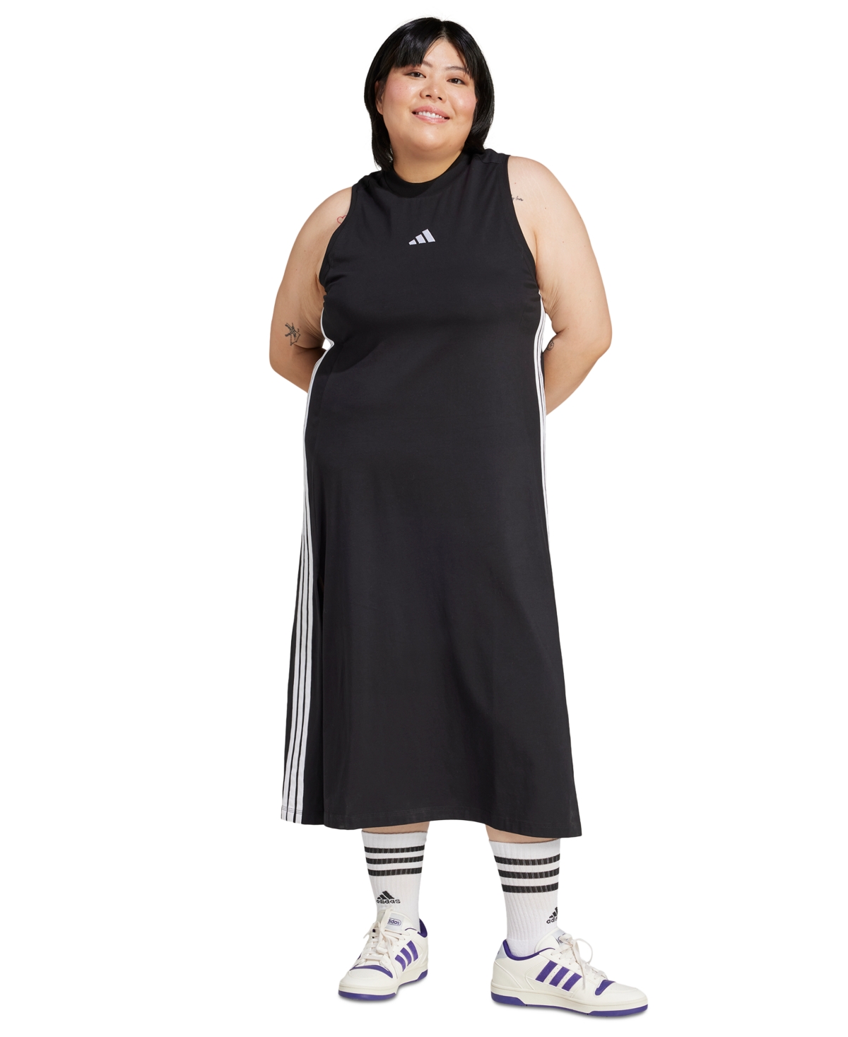 Adidas Originals Plus Size 3-stripe Logo Racerback Long Tank Dress