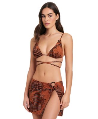 Womens Strappy Back Triangle Bikini Top O Ring Skirt Swim Cover Up