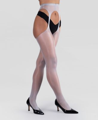 Women's Lustrous Silky Shiny Sheer Suspender Crotchless High-Waist Pantyhose Tights