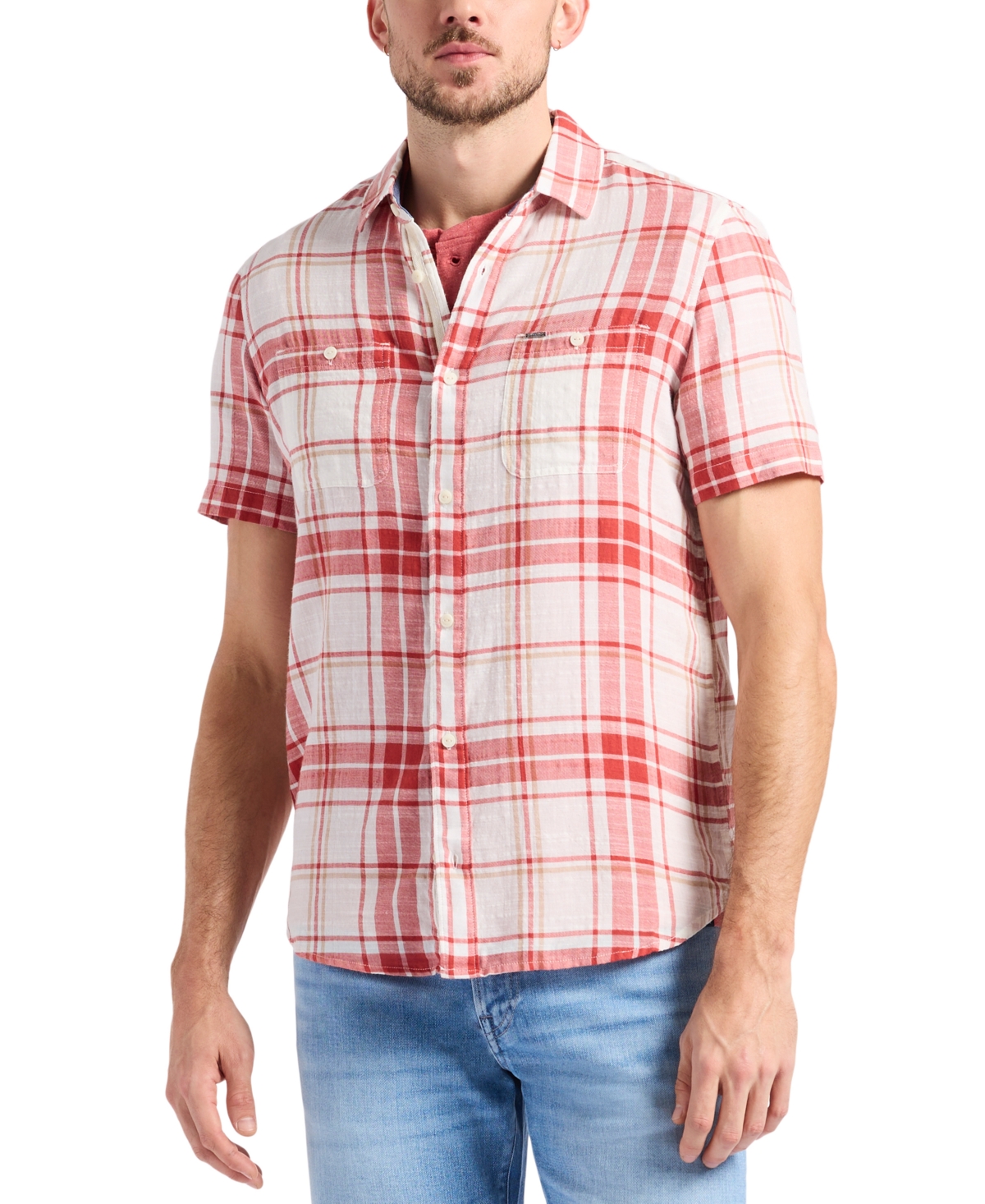 Men's Sagrino Fitted Short Sleeve Plaid Button-Front Shirt - Baked Apple