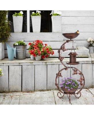 Bird Bath and Solar Bird Feeders Combo with Flower Planter Pedestal