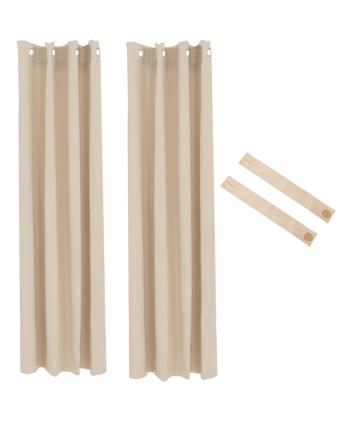 52 x 84 Inch Indoor/Outdoor Room-Darkening Curtain Panel with Grommet Top - Includes Tieback - Beige - Set of 2 - Beige