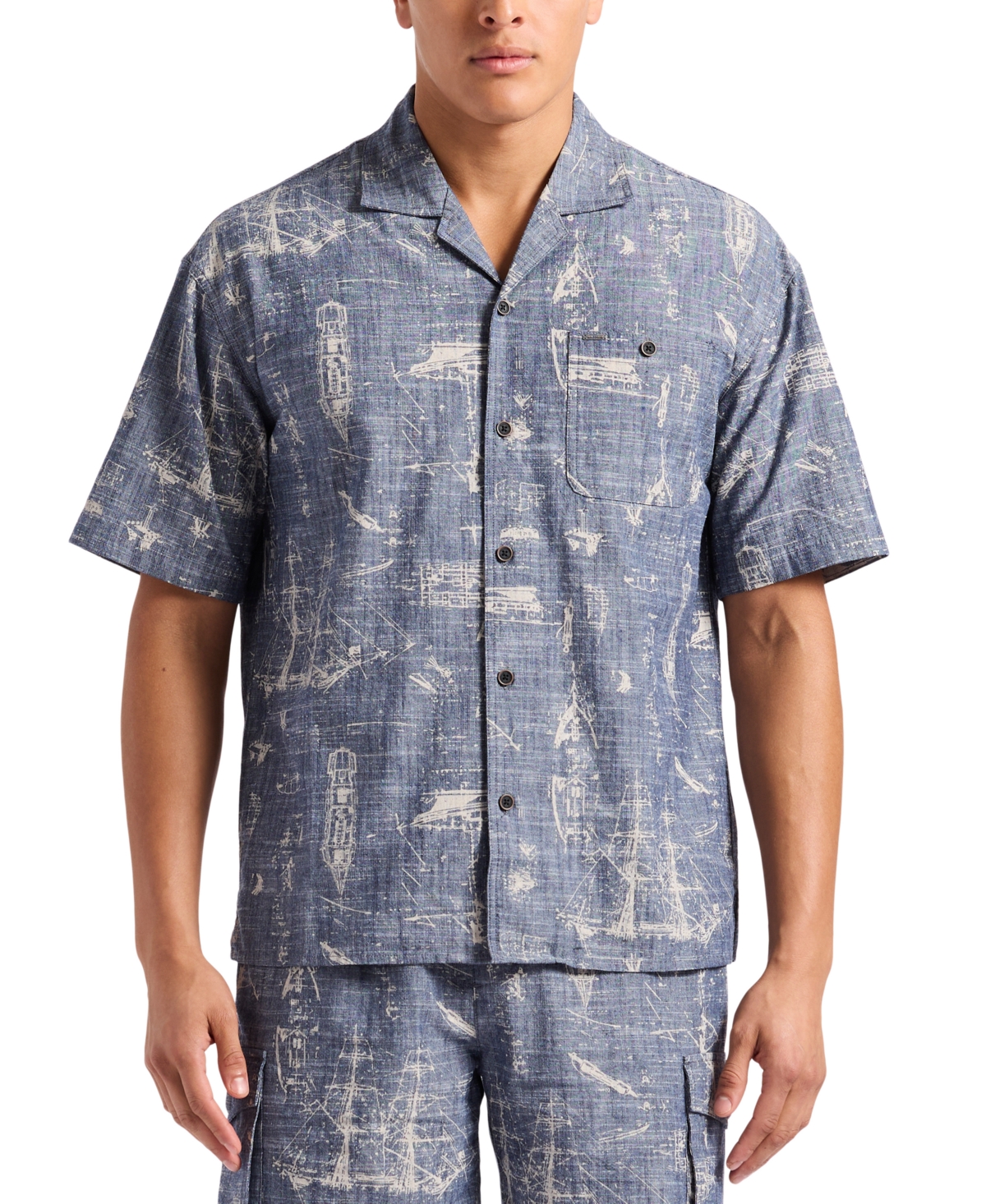 Buffalo David Bitton Men's Sonix Relaxed-fit Nautical-print Button-down Camp Shirt