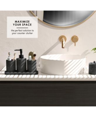 Complete Burlap-Texture Polyresin Bathroom Decor & Accessory Set with Shower Curtain