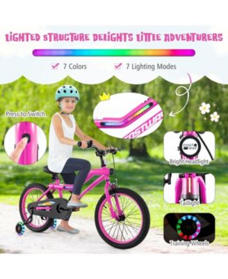 18-Inch Kids Bike with LED Lights, Training Wheels, and Headlight, Adjustable Seat for Ages 4-8