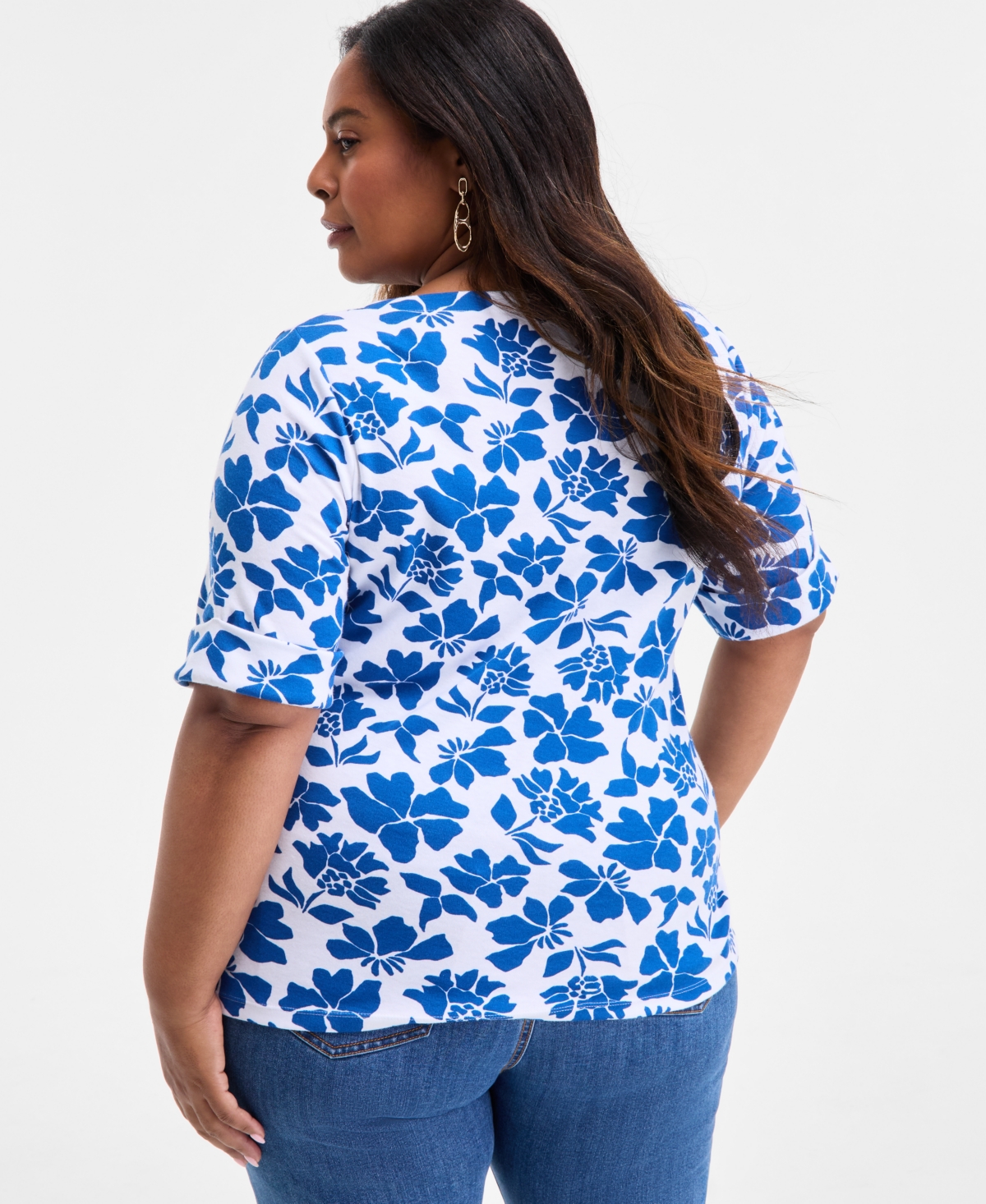 Style & Co Plus Size Printed Elbow-sleeve Top, Exclusively At Macy's