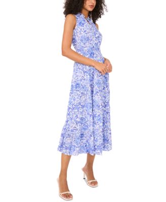 MSK - Petite Sleeveless Smocked-Waist Split-Neck Dress