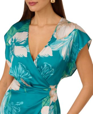 by Adrianna Papell Women's Printed Cap-Sleeve Faux-Wrap Dress