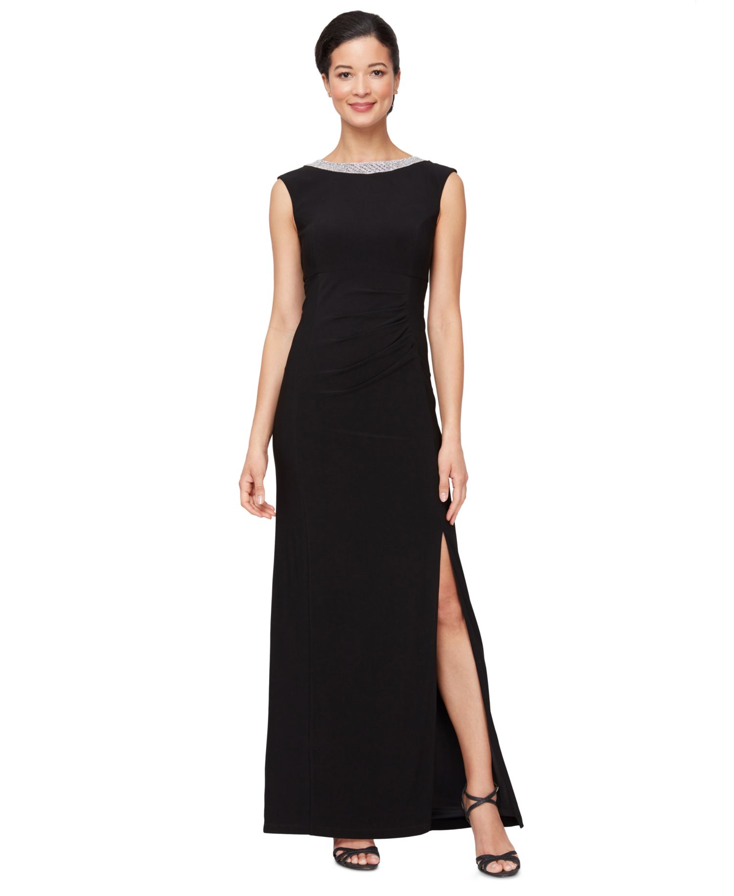 Women's Embellished-Neck Side-Slit Gown