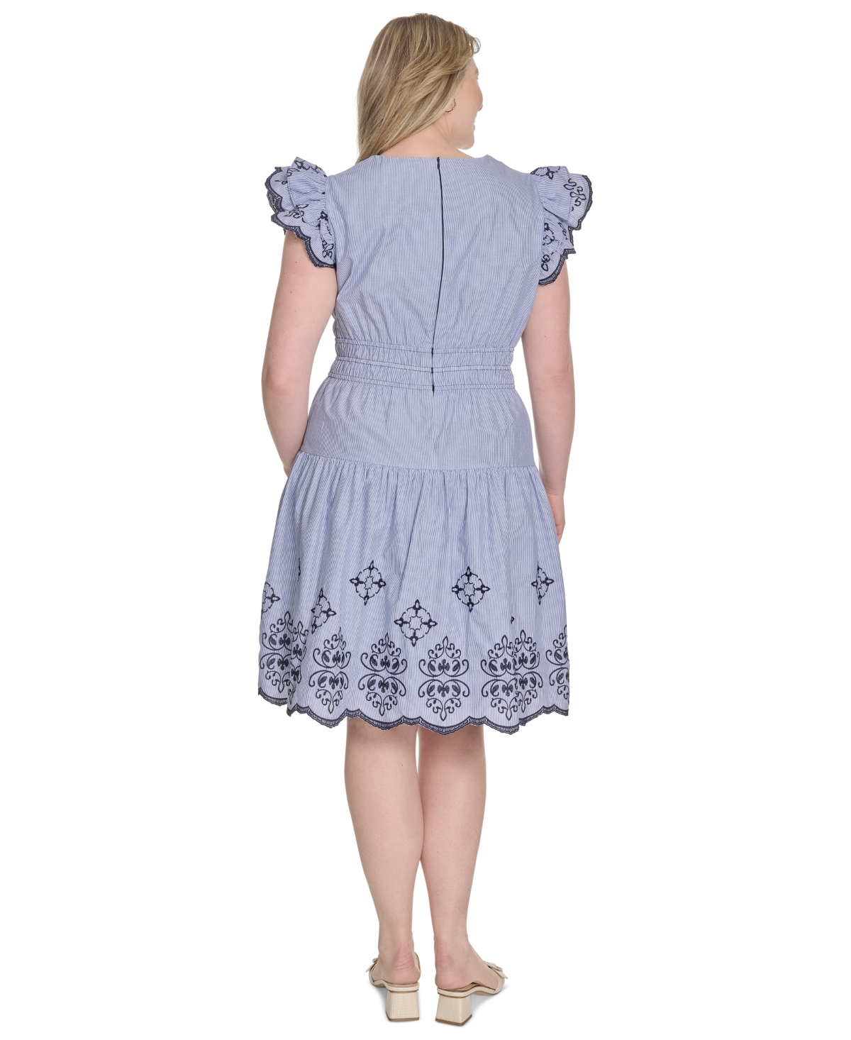 Vince Camuto Plus Size Flutter-sleeve Embroidered Cotton Dress