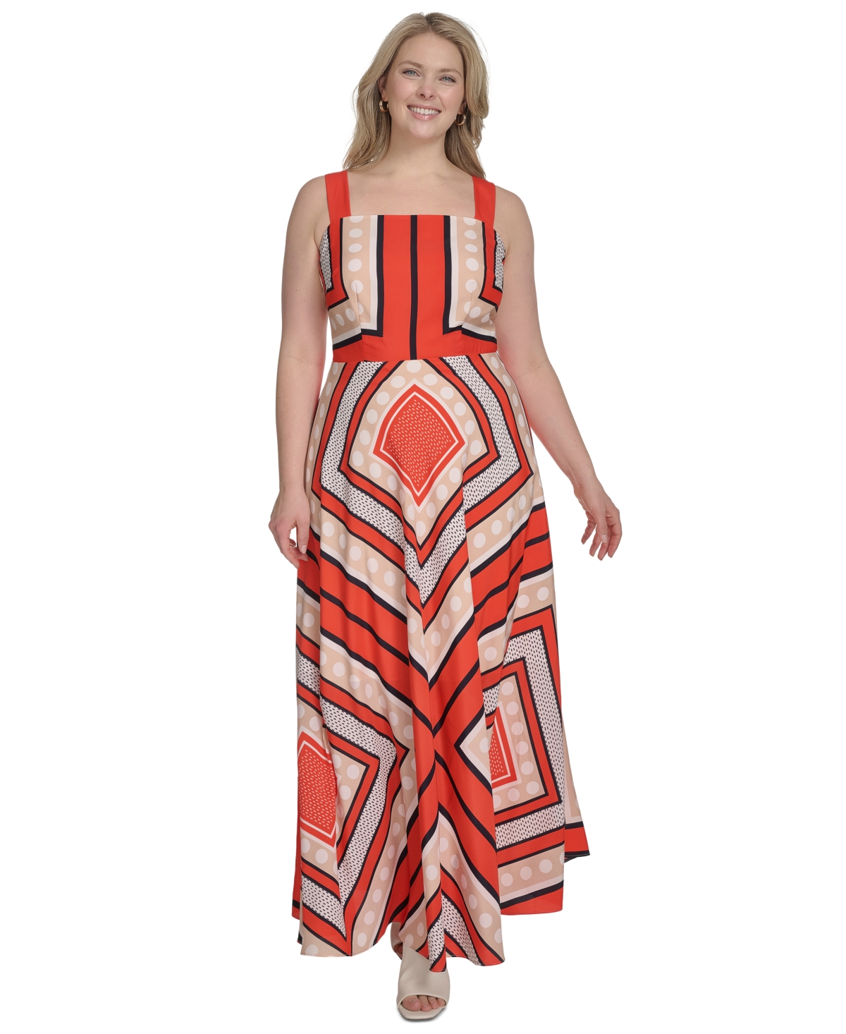 ELIZA J PLUS SIZE PRINTED SQUARE-NECK MAXI DRESS 