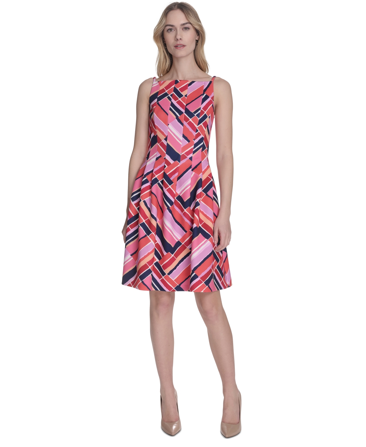 Vince Camuto Plus Size Printed Scuba Fit & Flare Dress