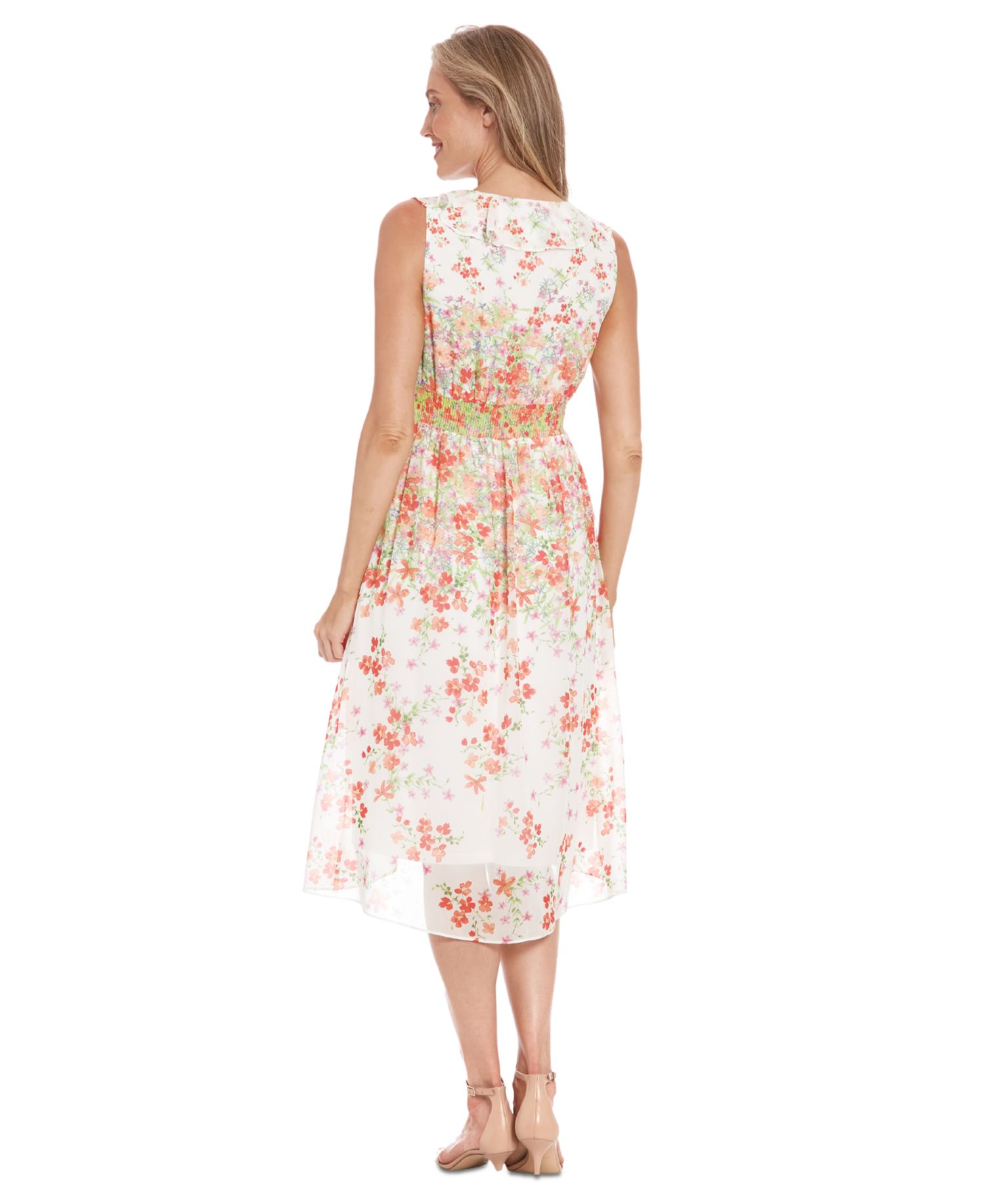 Women's V-Neck Sleeveless Smocked-Waist Dress