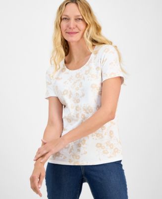 Style & Co Women's Printed Scoop-Neck Short Sleeve Top
