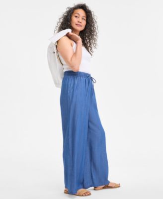 Women's Chambray Wide-Leg Pants, Exclusively at Macy's