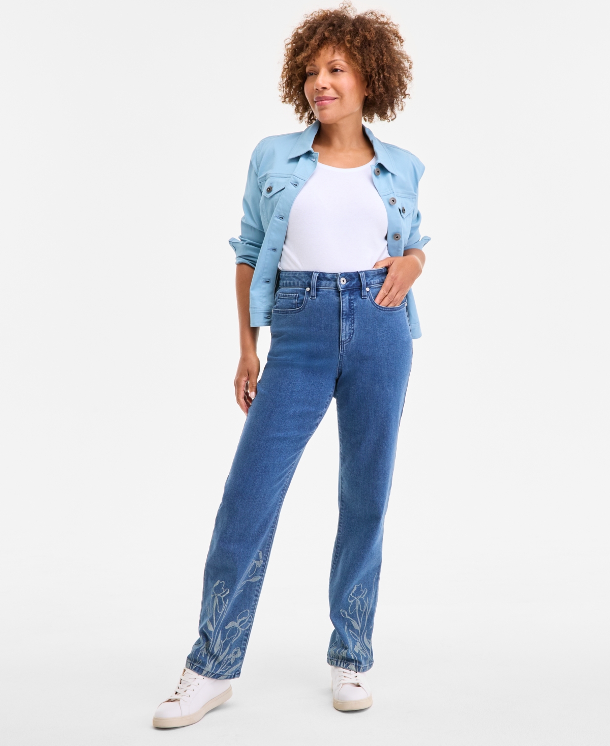 Women's Printed High-Rise Straight-Fit Jeans, Exclusively at Macy's - Medium Wash Floral
