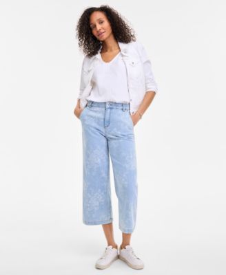 Style & Co - Women's Paisley-Print Cropped Wide-Leg Jeans, Exclusively at Macy's