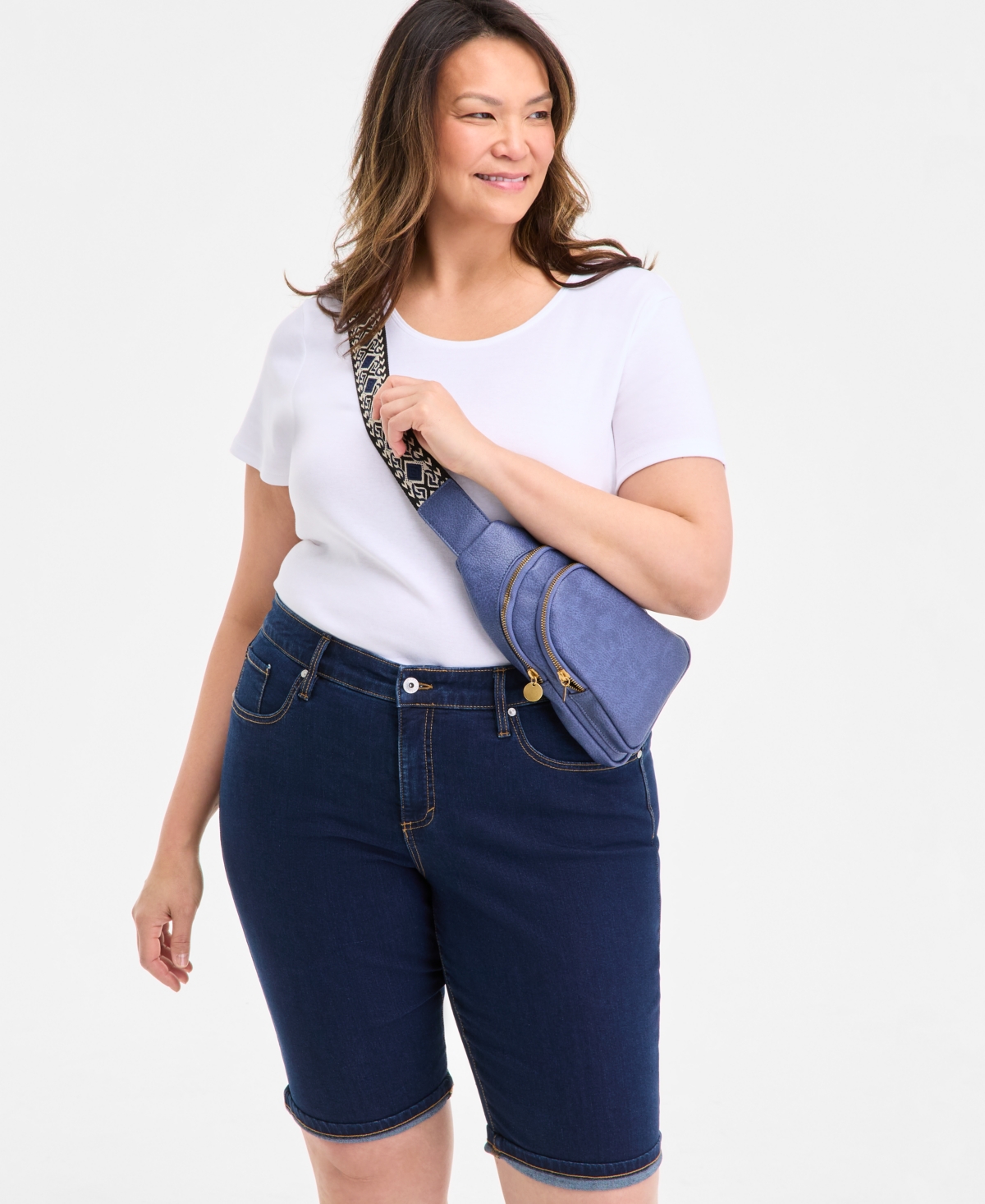 Shop Style & Co Plus Size Mid-rise Roll-cuff Bermuda Denim Shorts, Exclusively At Macy's