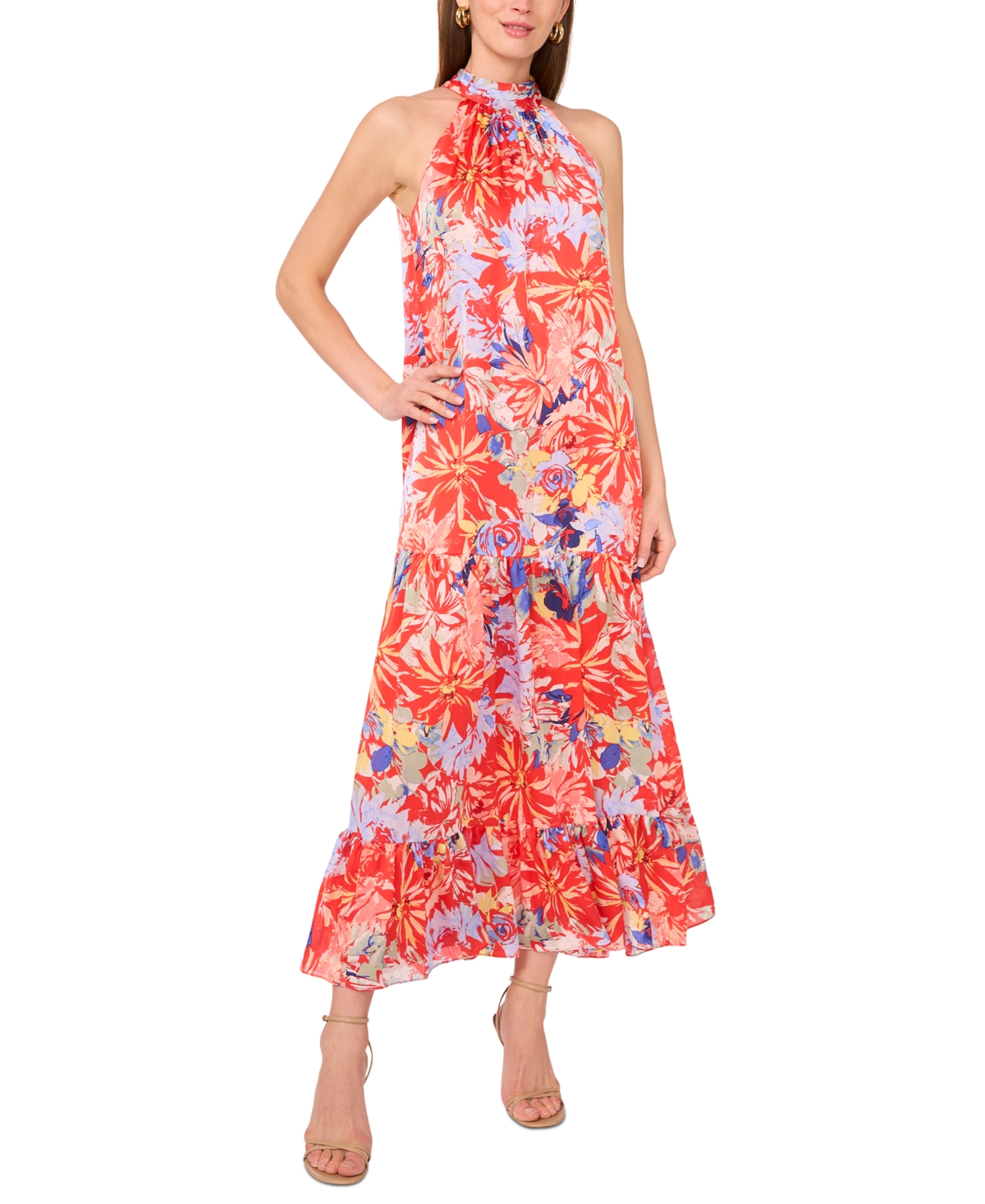 Vince Camuto Women's Oscar Halterneck Tiered Maxi Dress