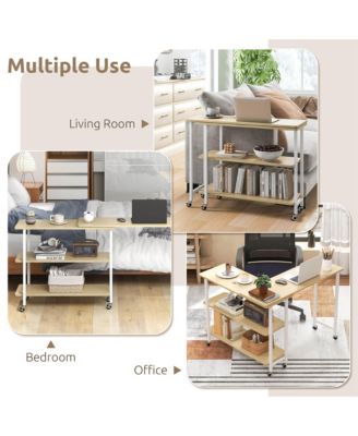 360° Rotatable Sofa Side Table L-shaped Laptop Desk Snack Table withShelf Patented