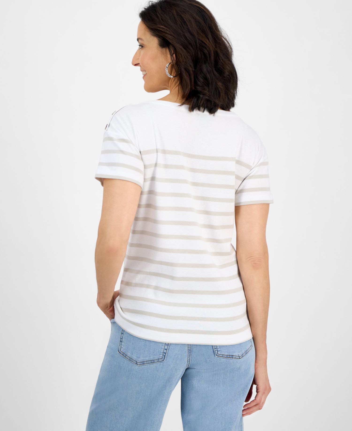 Petite Cotton Button-Shoulder Tee
