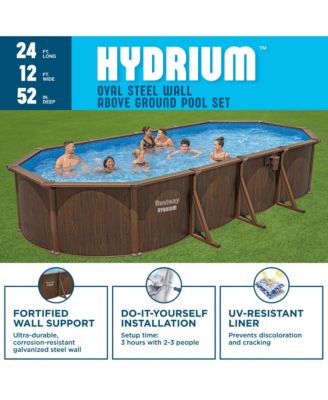 Hydrium 24'x12'x52" Oval Above Ground Swimming Pool Set, Brown Woodgrain