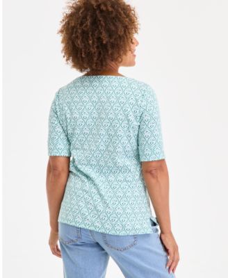 Style & Co Women's Printed Boat-Neck Elbow-Sleeve Top
