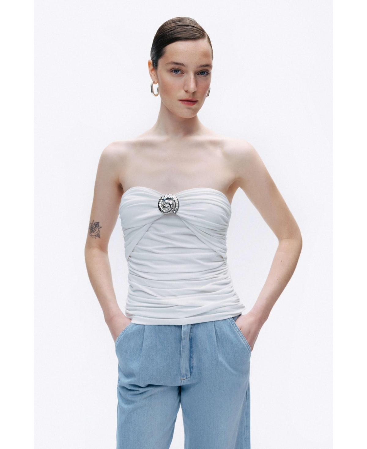 Women's Oyster Accessory Blouse - Open white