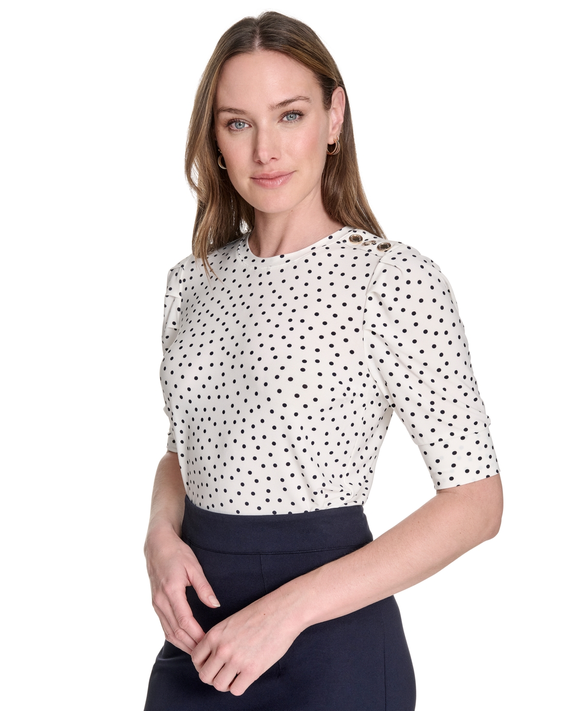 Tommy Hilfiger Women's Dot-print Puff-sleeve Top