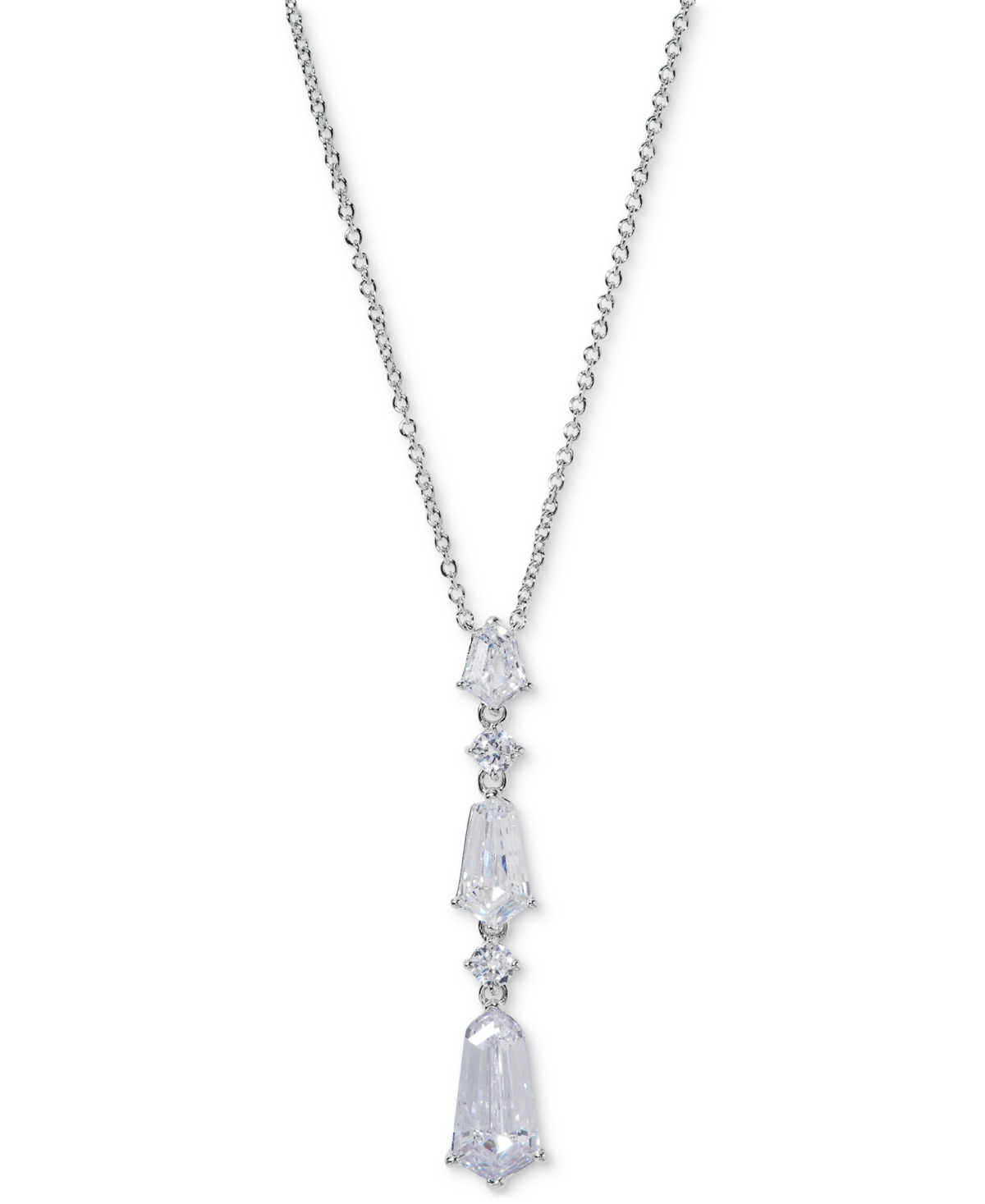 Silver-Tone Cubic Zirconia Lariat Necklace, 16" + 2" extender, Exclusively at Macy's - Silver