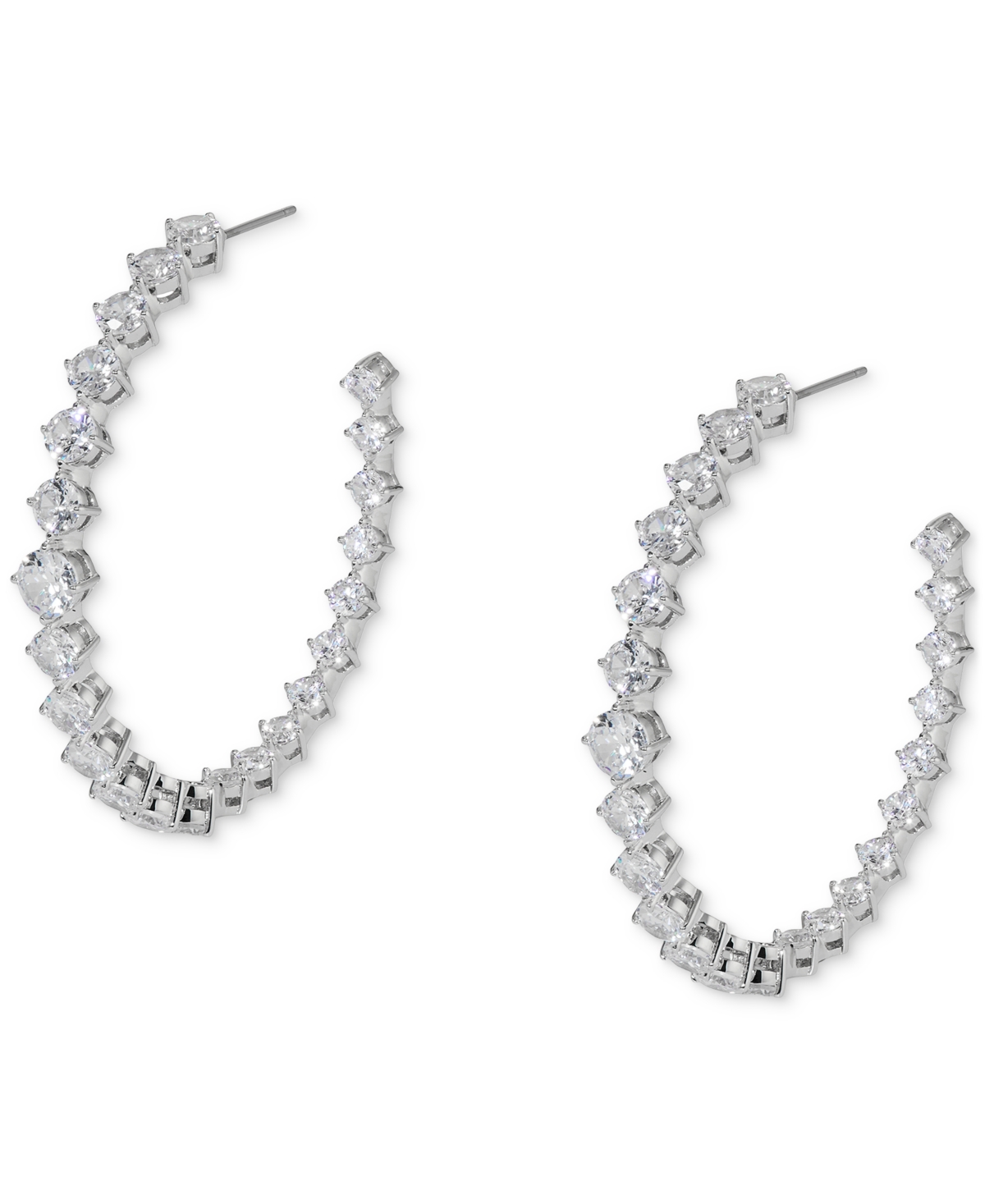 Silver-Tone Medium Cubic Zirconia C-Hoop Earrings, 1.87", Exclusively at Macy's - Silver