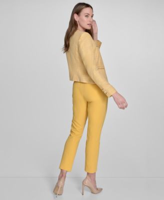 Tommy Hilfiger Womens Ruffle Front Button Up Blouse Open Front Jacket Mid Rise Ankle Pants In Yellow