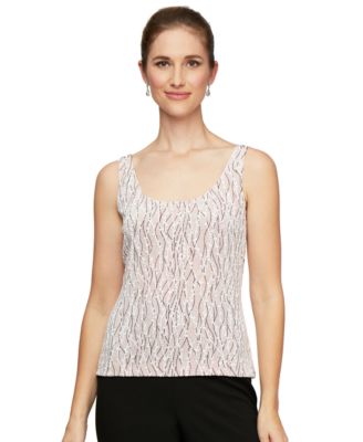 Printed Piped 3/4-Sleeve Two-Piece Glitter Top & Jacket