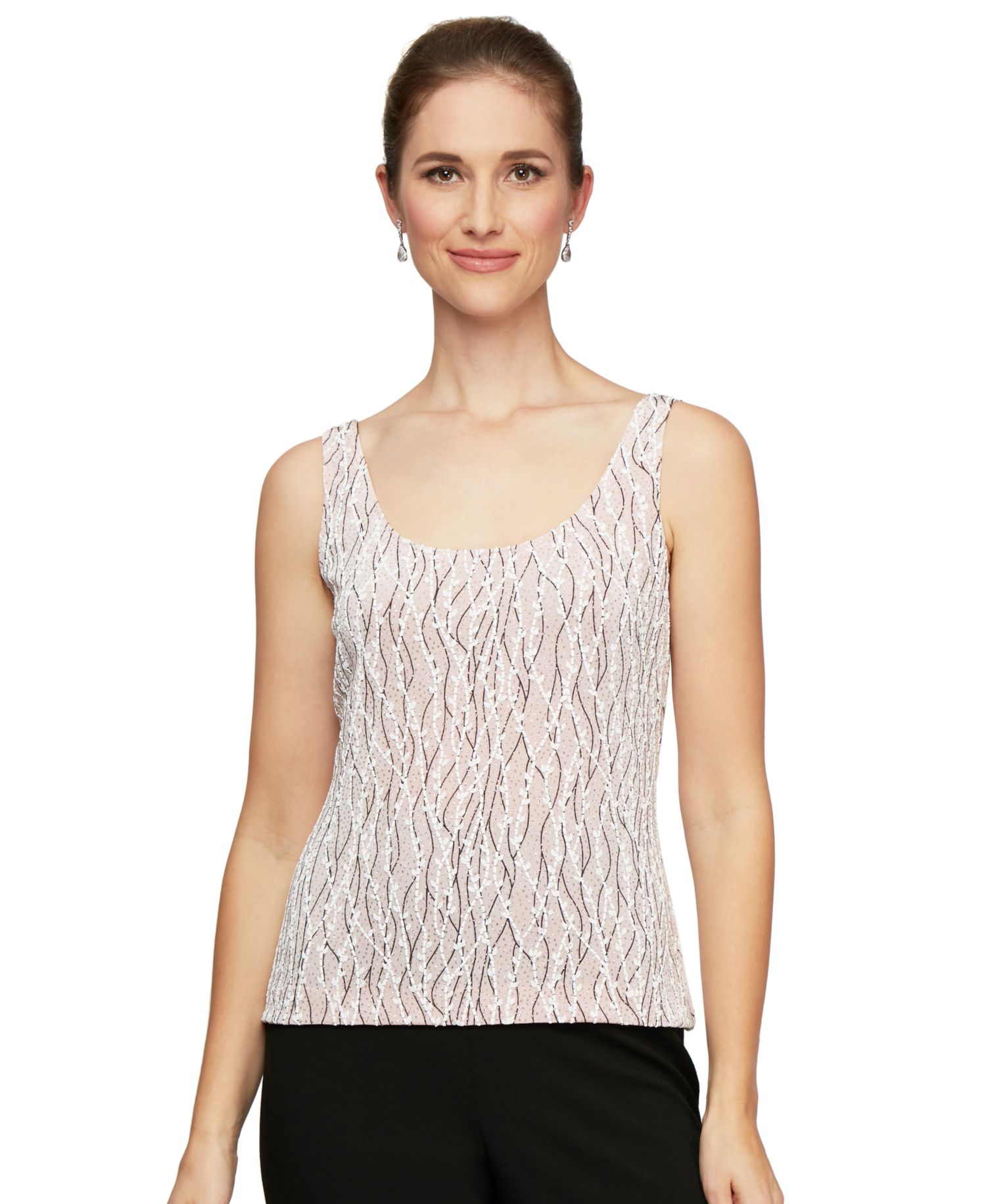 Printed Piped 3/4-Sleeve Two-Piece Glitter Top & Jacket