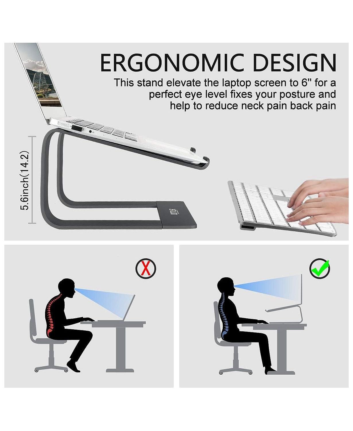 Aluminum Laptop Riser Stand for Desk | Detachable Computer Stand for Laptops (11-15.6"), Compatible with MacBook/Dell/HP/Lenovo & More