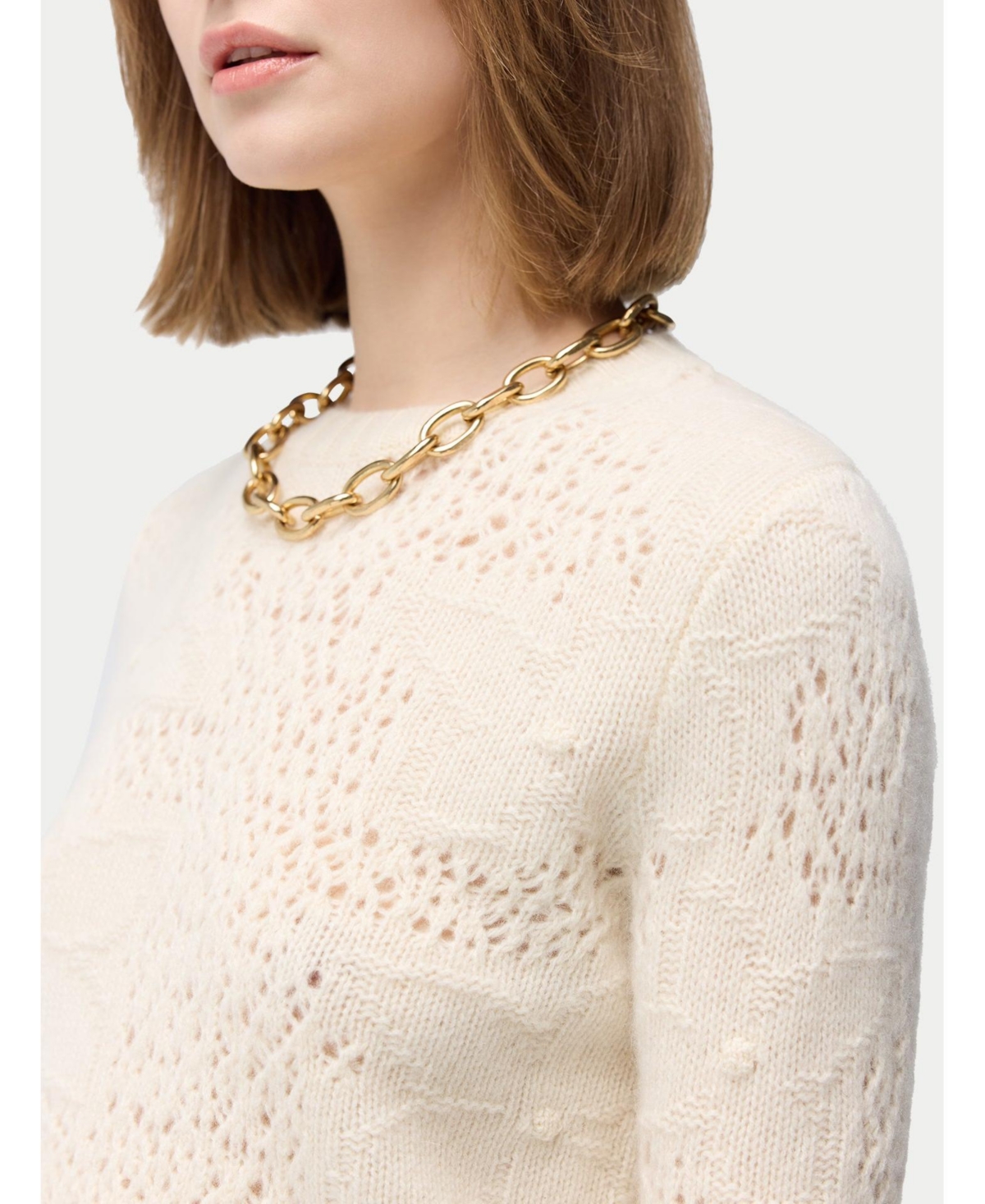 Gobi Cashmere Women's Floral pattern Ajour-Knit Cashmere Sweater