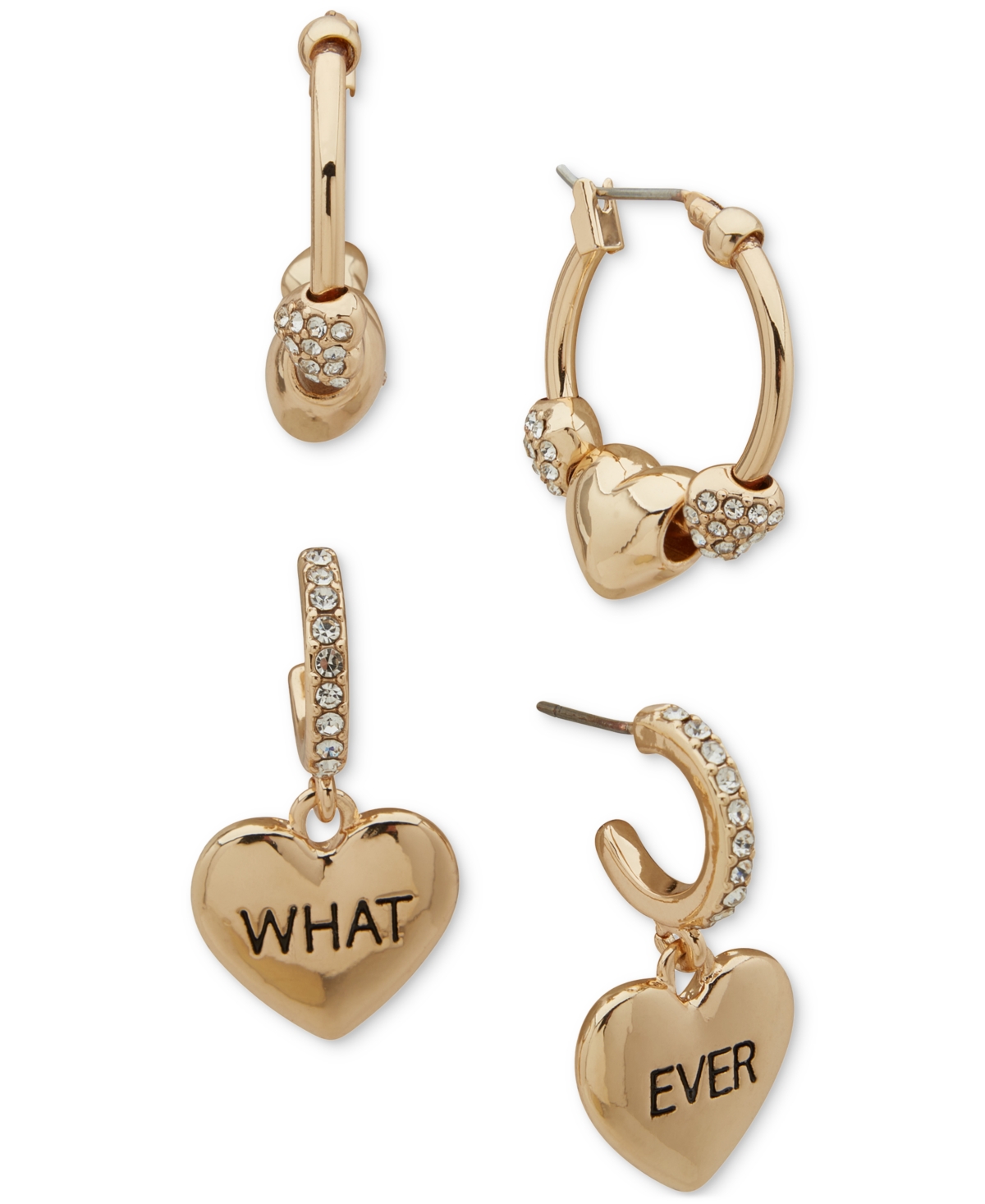 Gold-Tone 2-Pc. Set Pave Heart Whatever Hoop Earrings - Silver