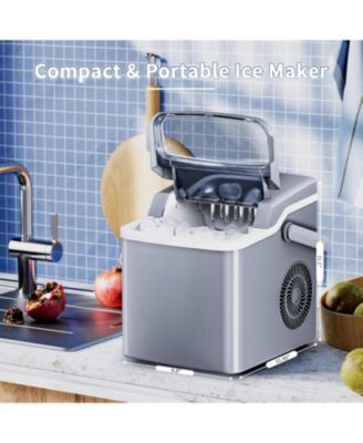 Portable Countertop Ice Maker, 26 lbs/24H with 2 Sizes Bullet Ice Cubes, Handle, Self-Cleaning, 9 Cubes in 6 Min Ice Machine
