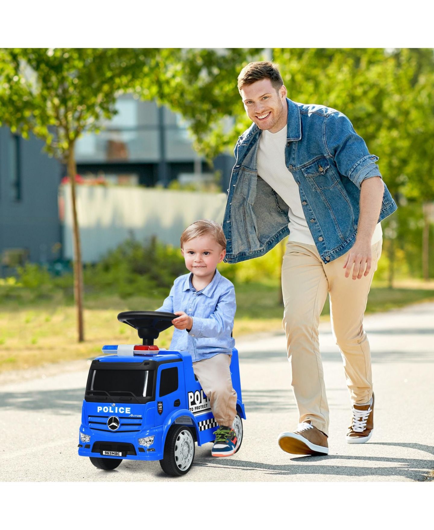 Детская игрушка HONGGE Mercedes-Benz Licensed Ride-On Push Police Car with Horn and Siren Sounds, Ages 12-36 Months, цвет: Синий — фото 7