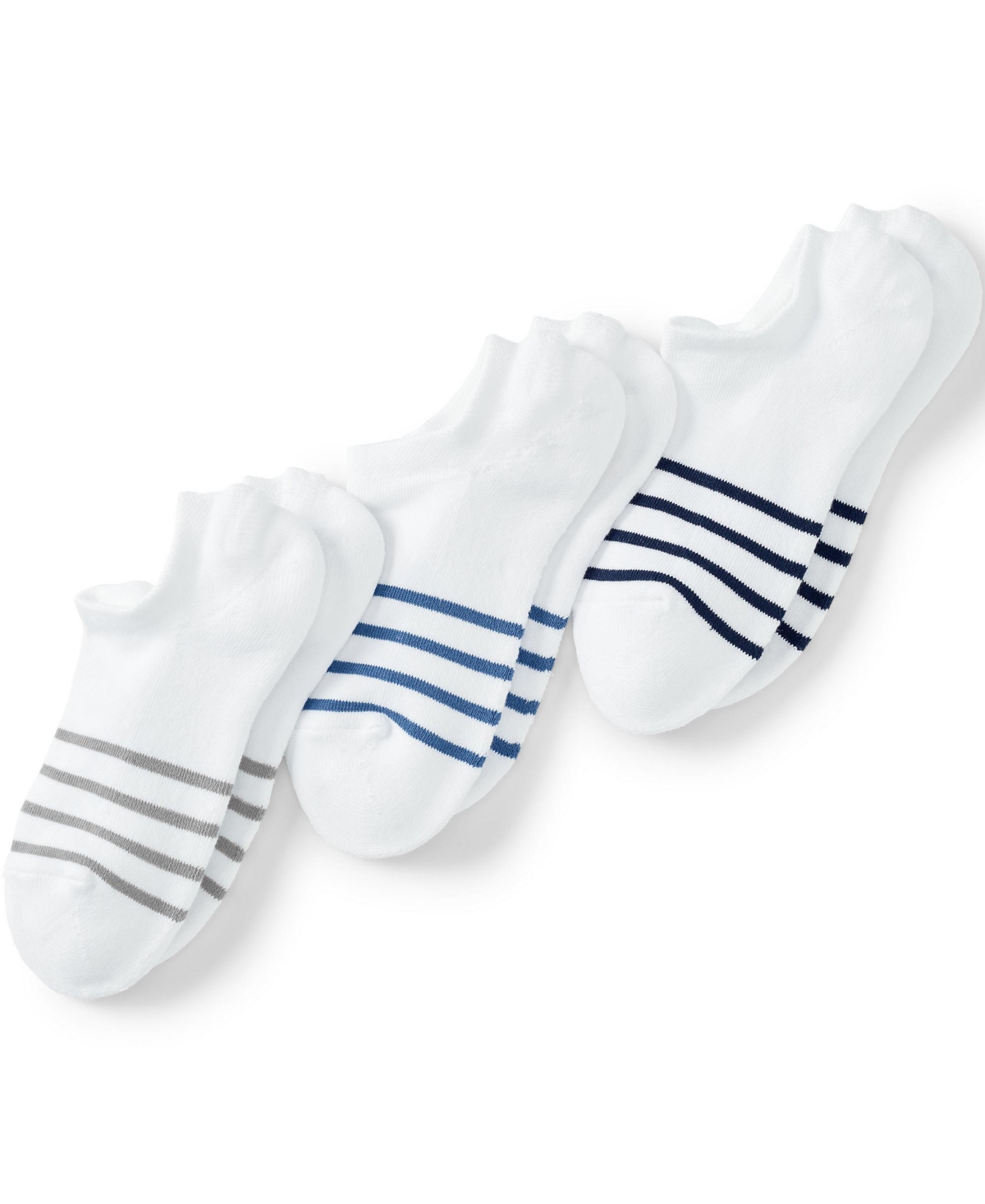 Men's No Show Socks 3 Pack - Stripe white pack