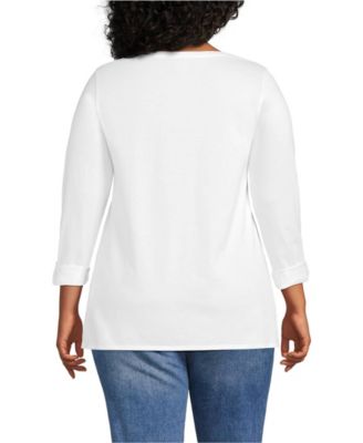 Women's Plus Size Supima Cotton Adjustable 3/4 Sleeve Boatneck Tunic