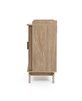 Mid-Century Modern Tambour-Style 2-Door 31.5-Inch Wide Cabinet with Tray Top, Oak