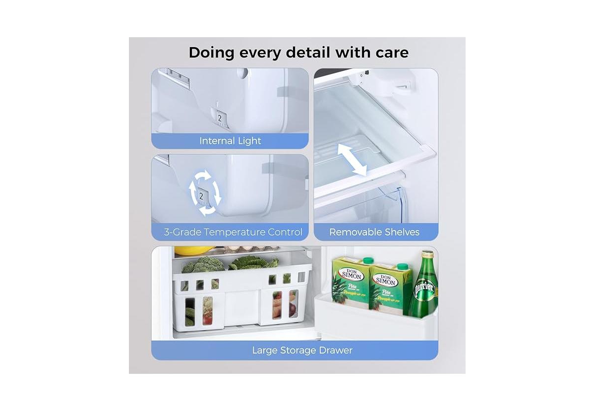 Zafro 3.2 cubic foot mini fridge with separate freezer compartment and double door design is perfect for a basement, apartment, dorm room or office. I