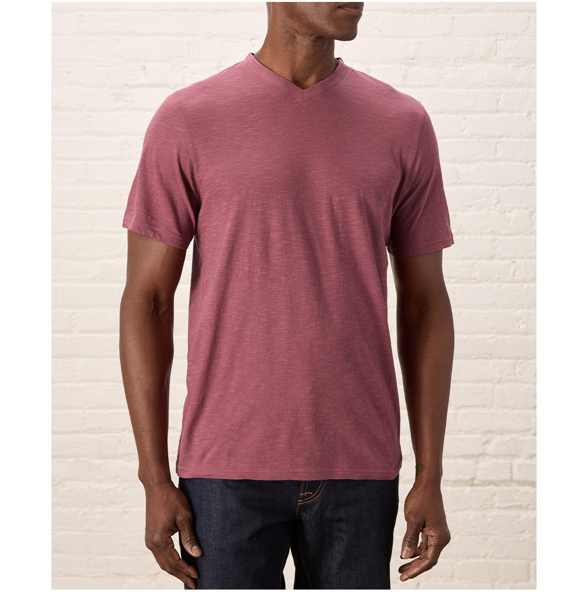Men's Organic Cotton Featherweight Slub V-Neck Tee - Castor grey