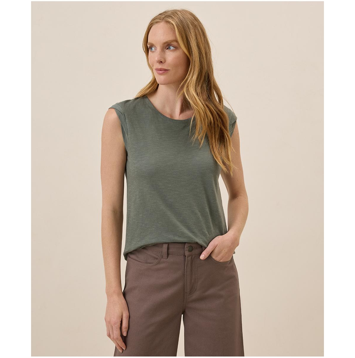 Women's Organic Cotton Featherweight Slub Muscle Tee - White