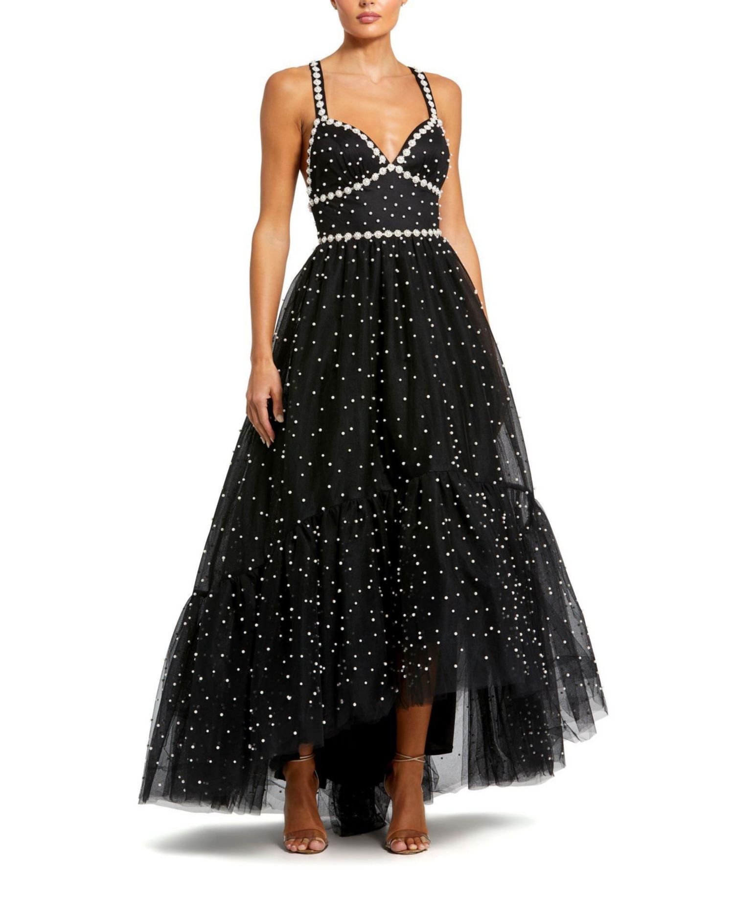 Women's Pearl Beaded High Low Gown