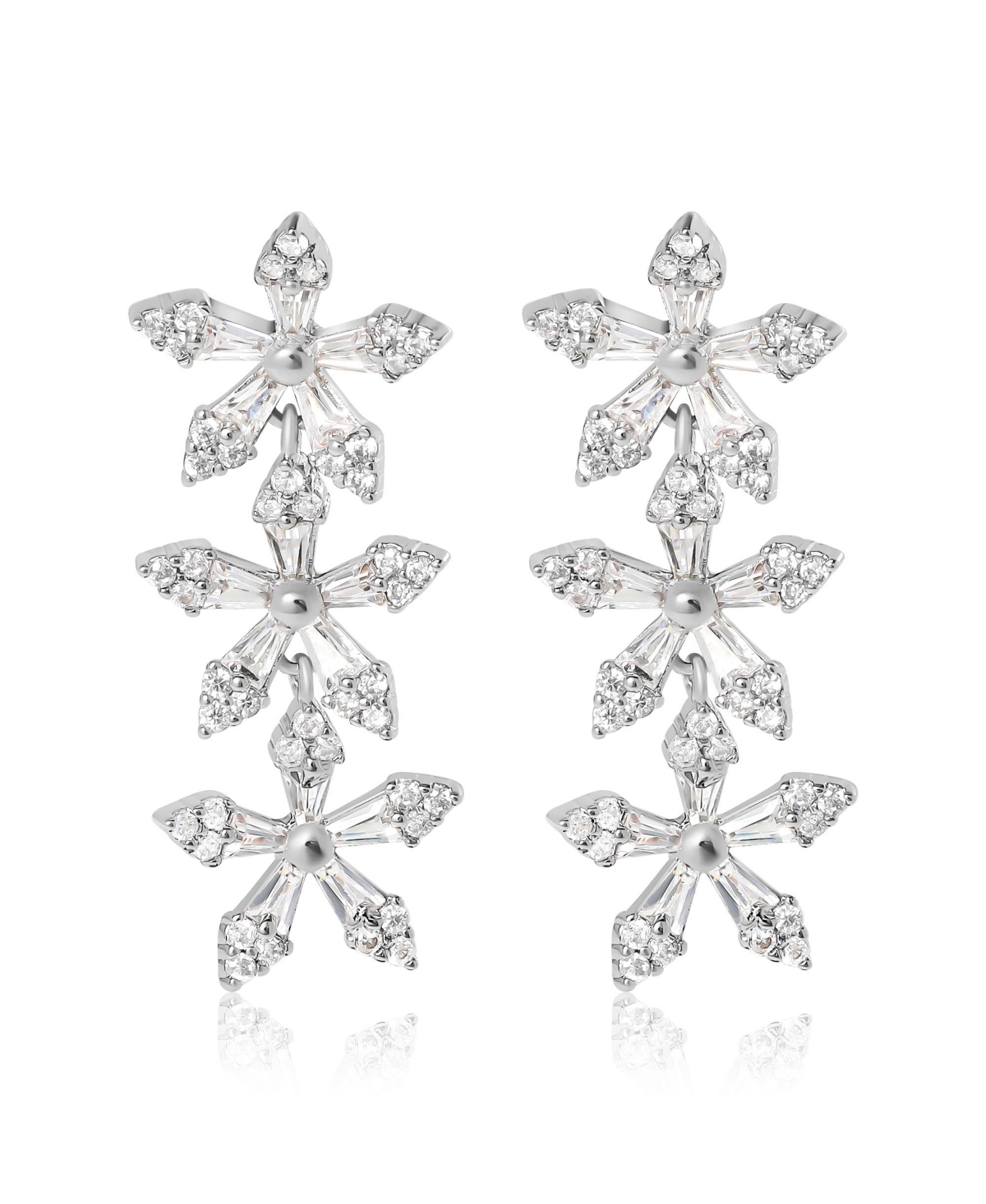 Crystal Snowflake Drop Earrings - Silver - Silver