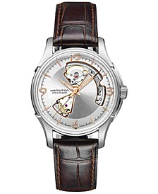 Men's Swiss Automatic Jazzmaster Open Heart Brown Calf Leather Strap Watch 40mm H32565555