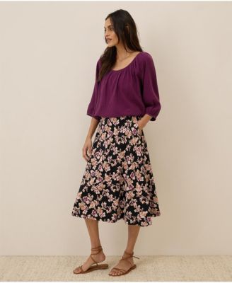 Women's Organic Cotton Fit & Flare Midi Skirt